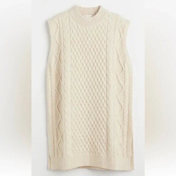 H&M Sweaters - H&M Cream Cable Knit Oversized Sweater Vest Tunic Wool blend Women's Size Small